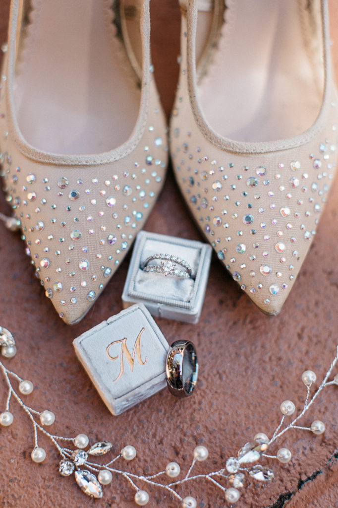 Bridal Details Shoes Mrs. Box and rings