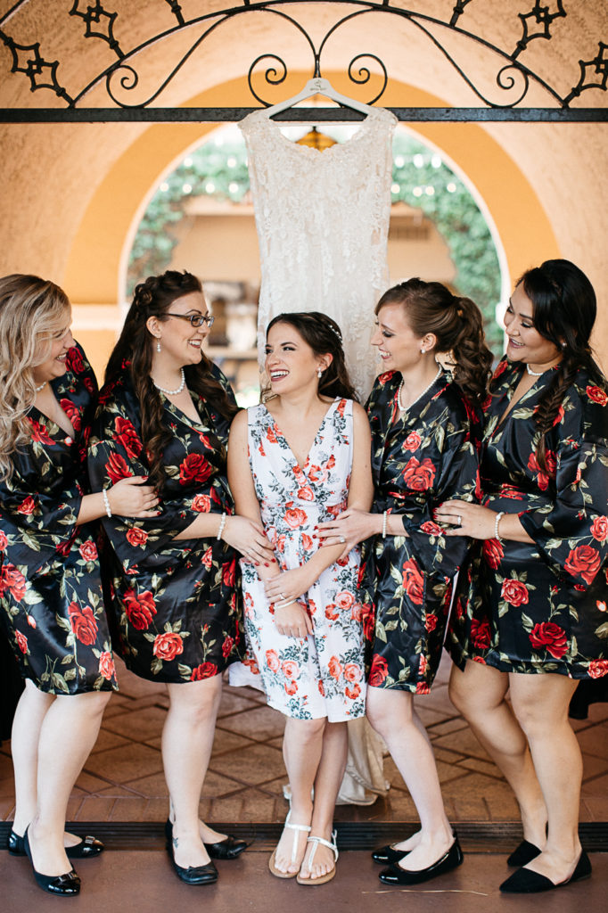 Bridesmaids in Silk Robes at Mission inn Resort Wedding Gate