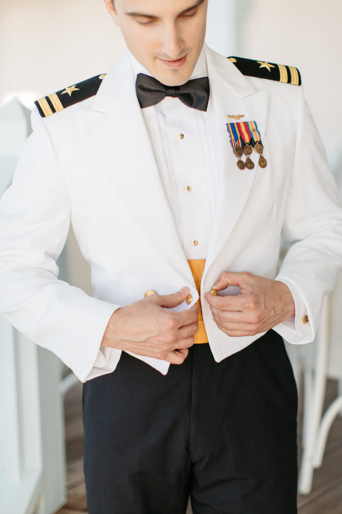 groom in navy uniform at boca bay pass club wedding