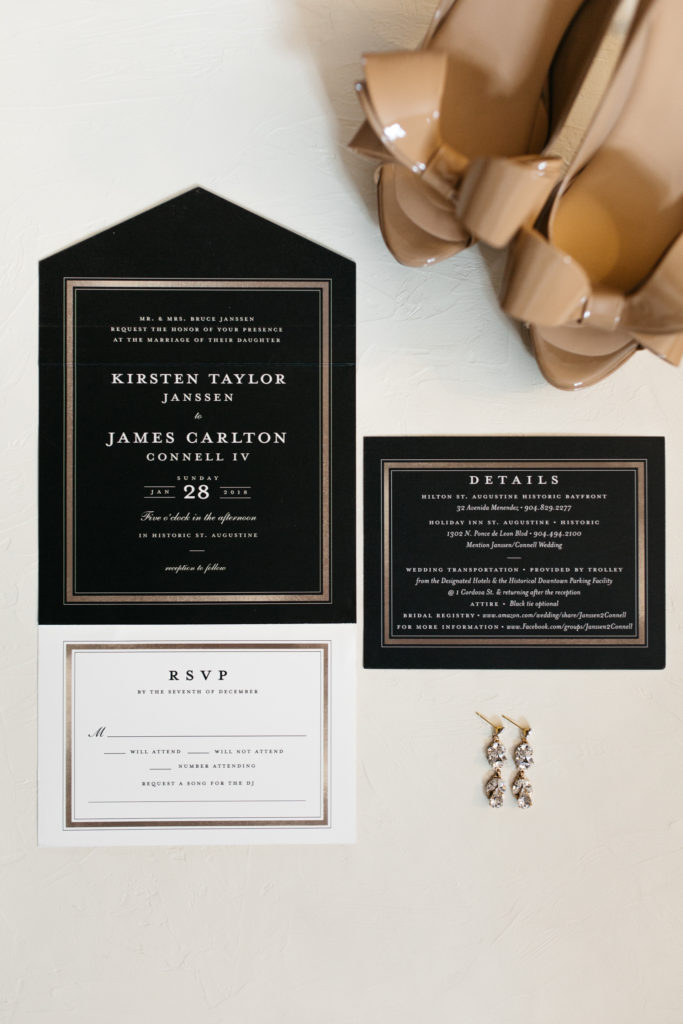 Beautiful black and ivory wedding invitation suite with gold foil detail