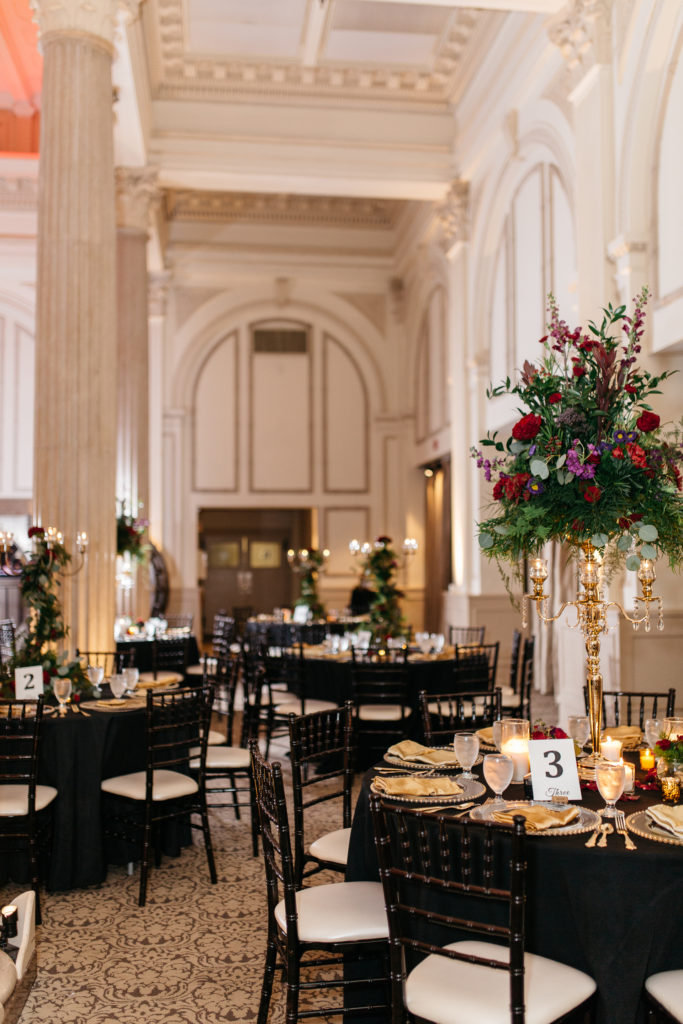 joe hearn events and Treasury on the Plaza beautiful reception space florals and table settings