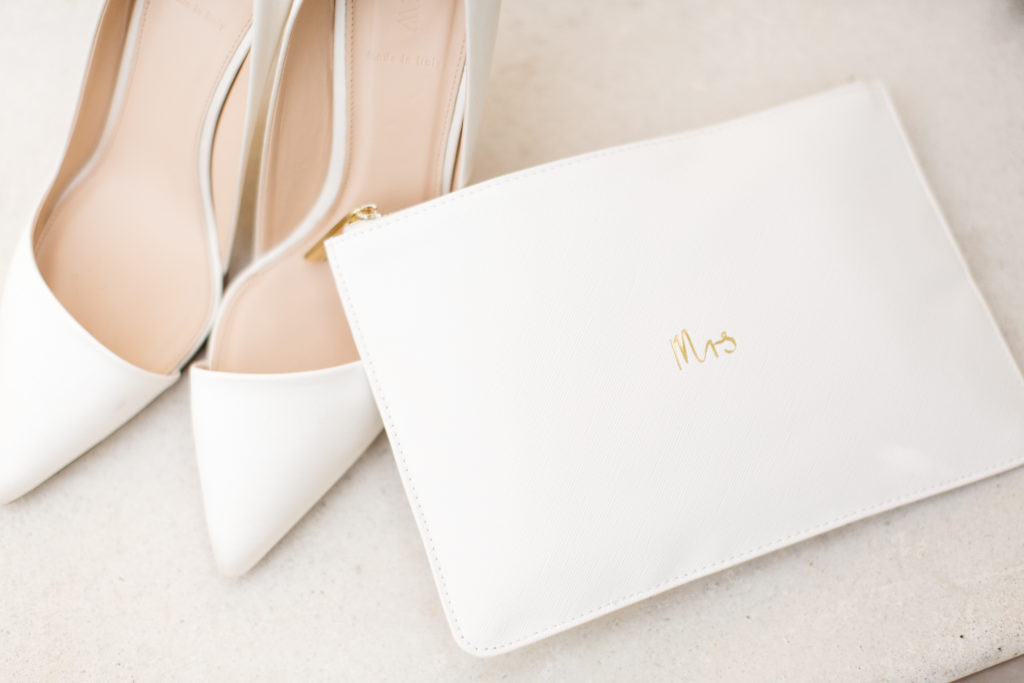 brides wedding shoes with Mrs clutch