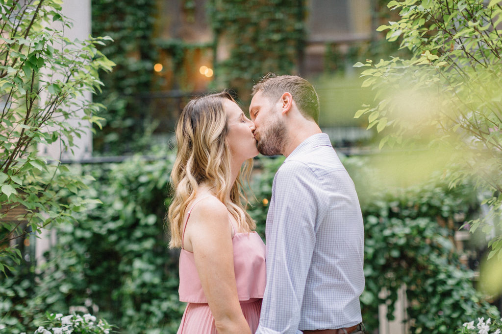 couple kissing in Chicago private residence for Chicago, Illinois engagement session