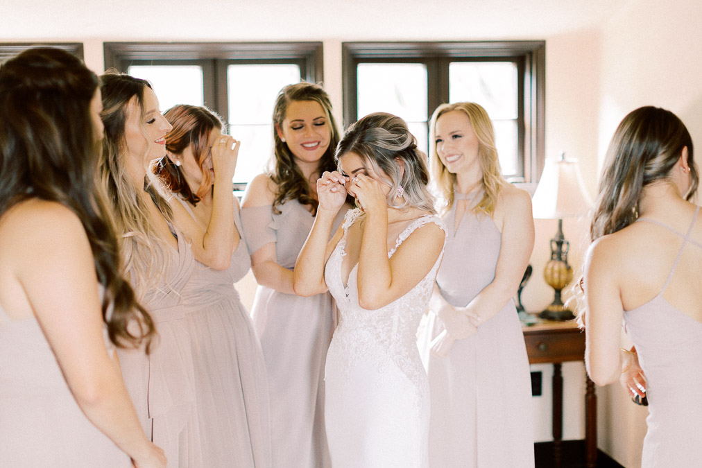 bride and bridesmaids share tears at Casa Feliz Wedding Venue 
