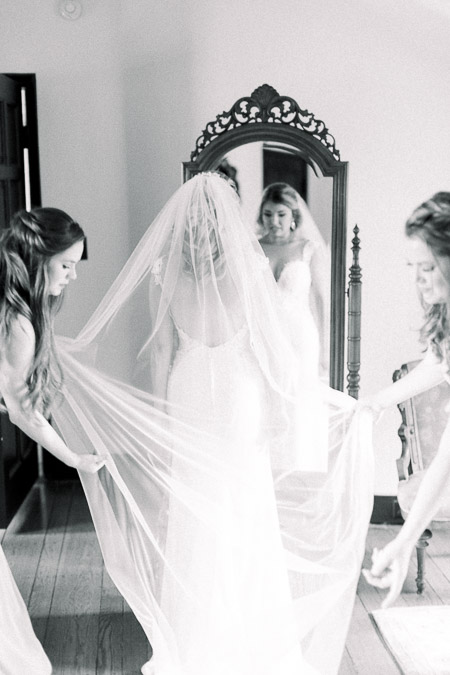 final bride prep in veil at Casa Feliz Wedding Venue