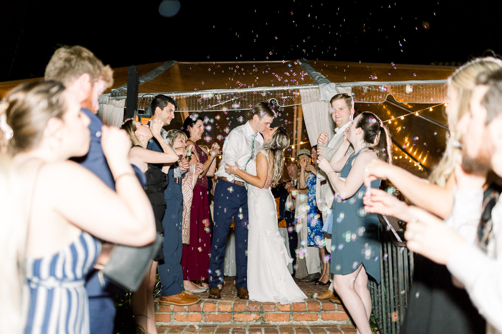 bride and groom bubble send off at Casa Feliz Wedding Venue
