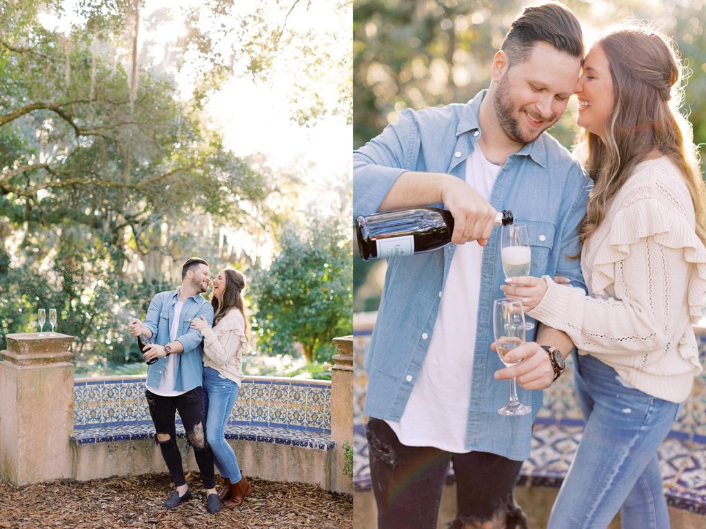 Bok Tower Engagement Session Champagne Toast