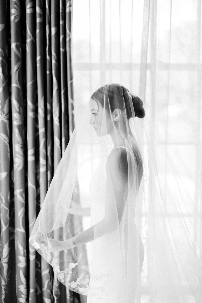 Bride under veil modern portraits Carmel Country Club Raleigh