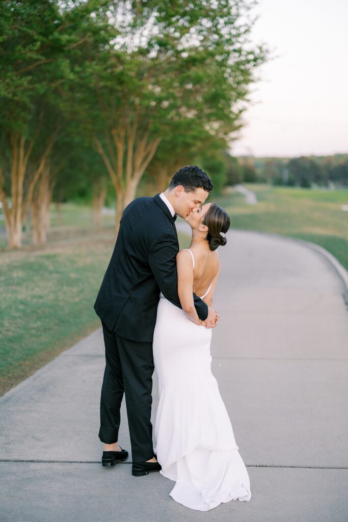 classic modern bride and groom sunset at Carmel Country Club
