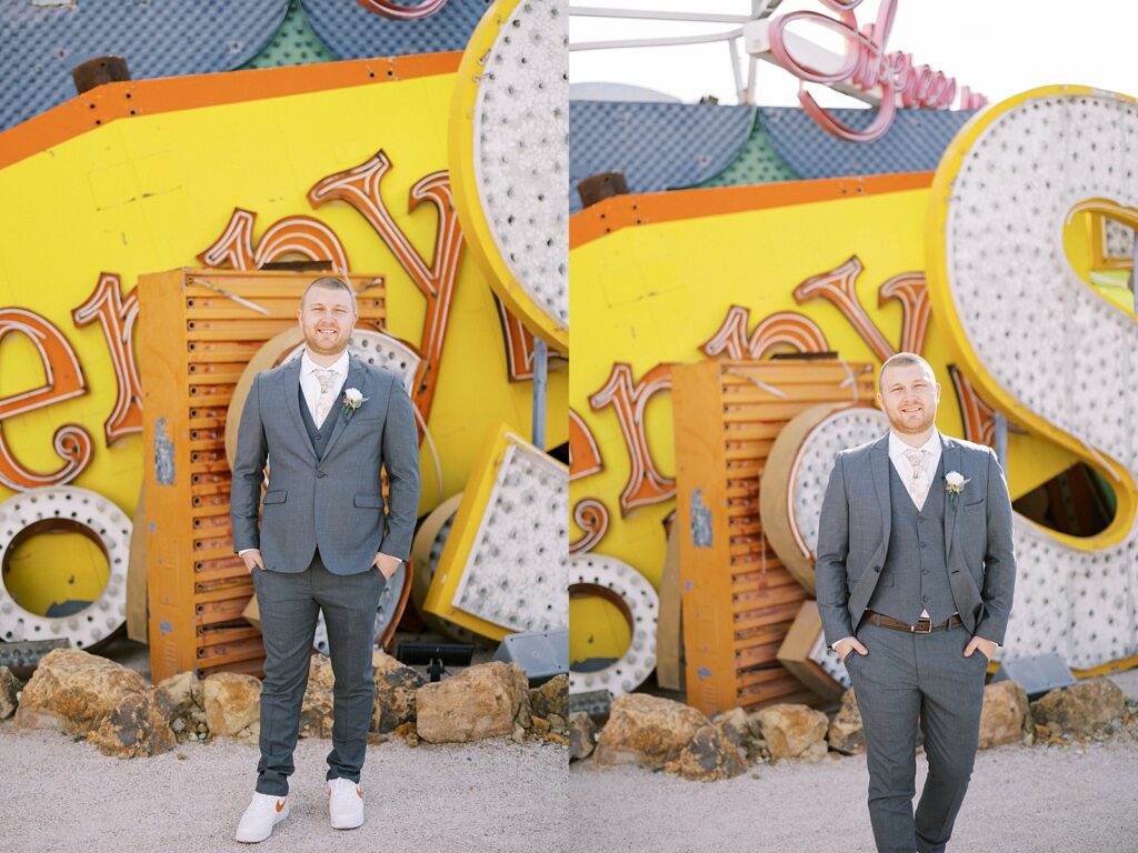 Neon Museum Las Vegas Wedding Groom