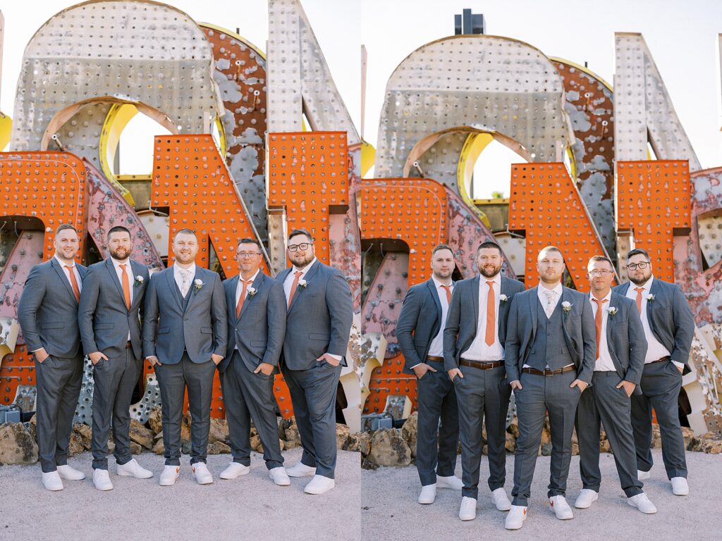 Neon Museum Las Vegas Wedding groomsmen