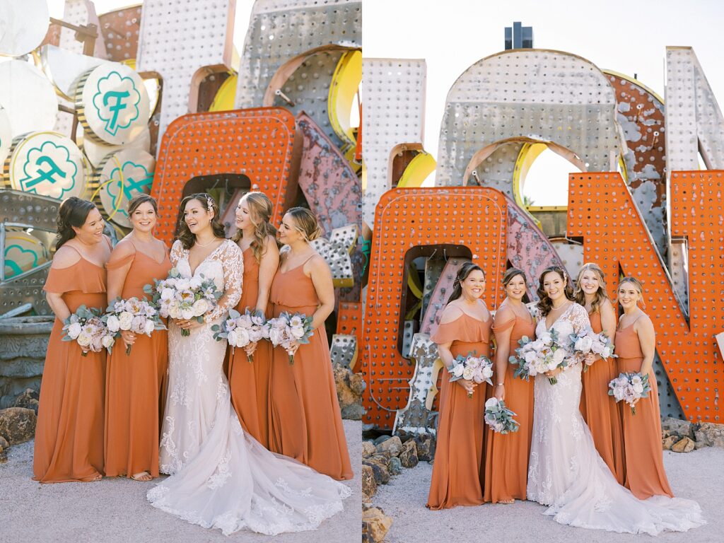 Neon Museum Las Vegas Wedding bridesmaids