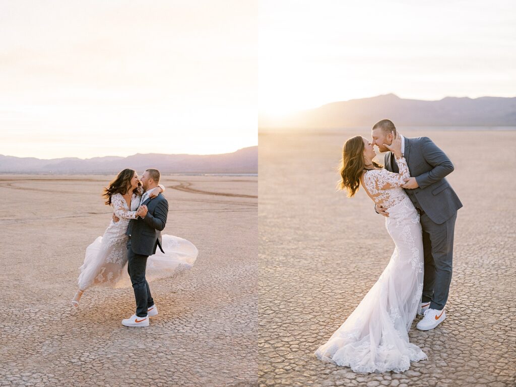 Las Vegas Dry Lakebeds Sunset Bride and Groom