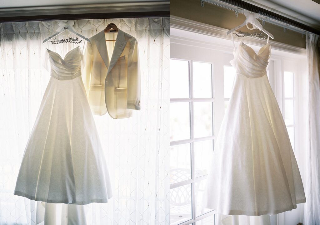Disney Wedding Bride and groom outfits window