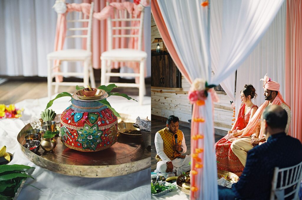 Bride and groom during Indian wedding ceremony at The Kinsleeshop Farm, photographed by North Carolina Wedding Photographer, Casie Marie Photography