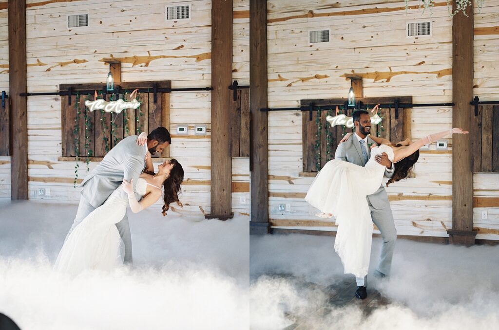 Bride and Groom during their first dance, dancing on a cloud at their Kinsleeshop Farm Wedding, captured by North Carolina Wedding Photographer, Casie Marie Photography