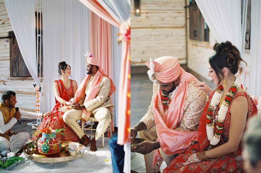 Bride and groom during Indian wedding ceremony at The Kinsleeshop Farm, photographed by North Carolina Wedding Photographer, Casie Marie Photography