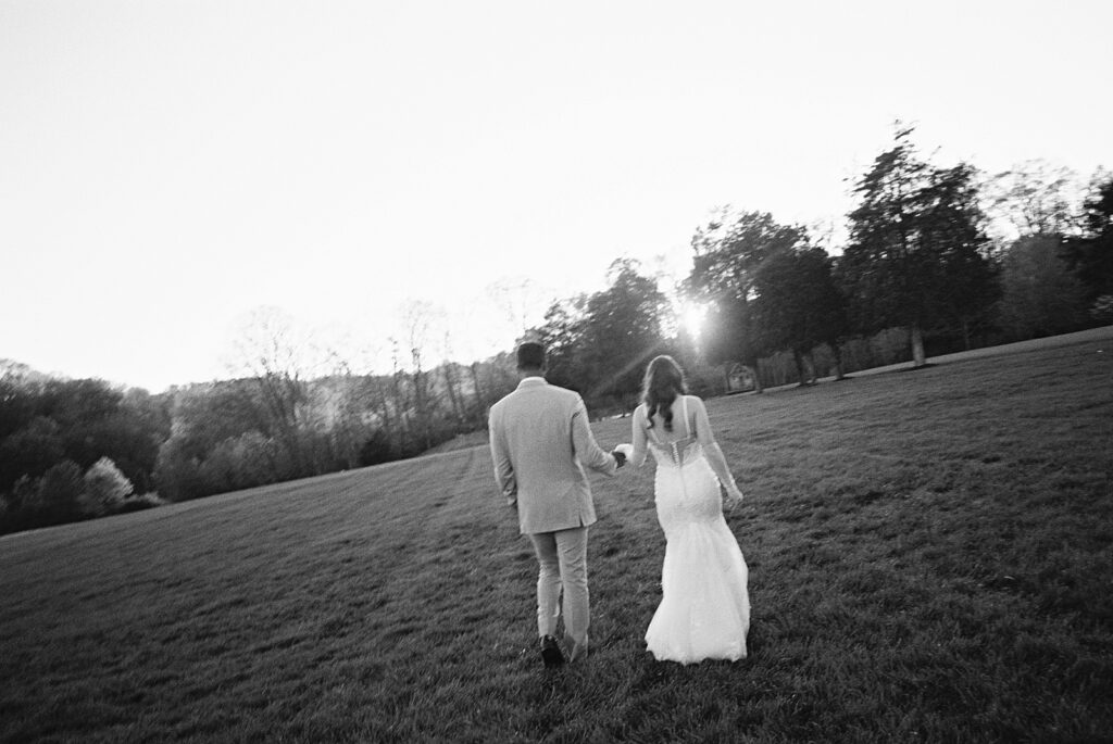 Bride and groom sunset portraits at their Kinsleeshop Farm Wedding, captured by North Carolina Wedding Photographer, Casie Marie Photography