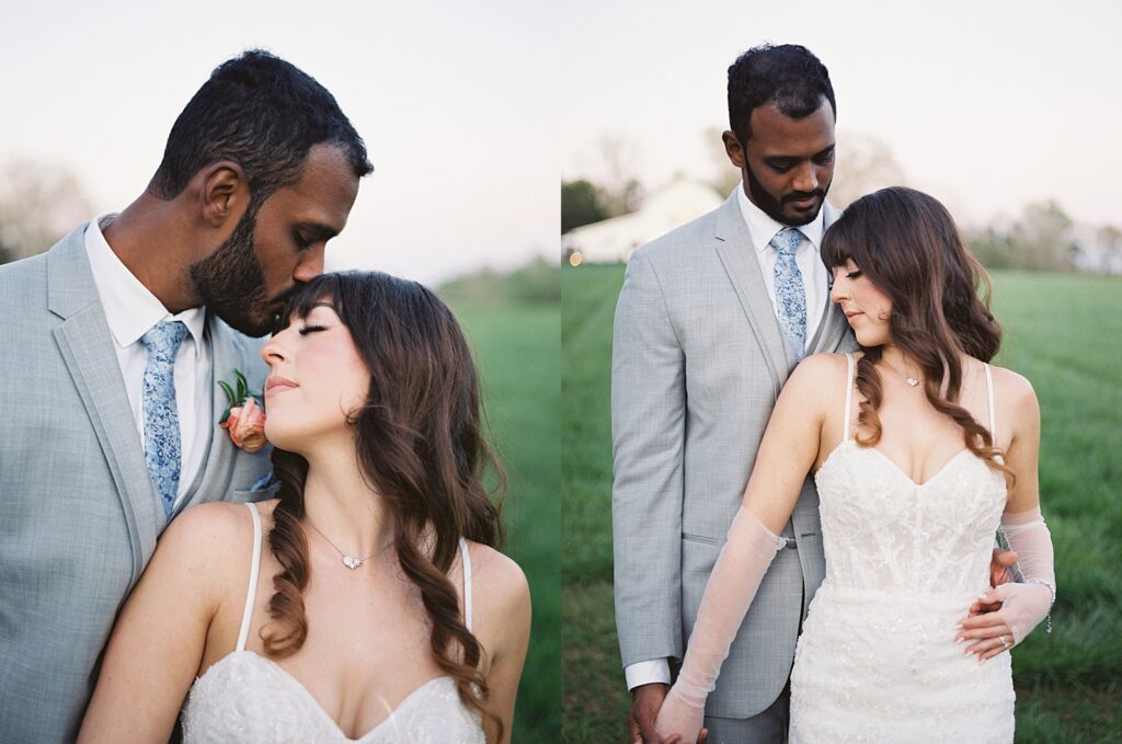 Bride and groom sunset portraits at their Kinsleeshop Farm Wedding, captured by North Carolina Wedding Photographer, Casie Marie Photography