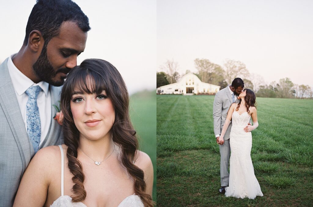 Bride and groom sunset portraits at their Kinsleeshop Farm Wedding, captured by North Carolina Wedding Photographer, Casie Marie Photography