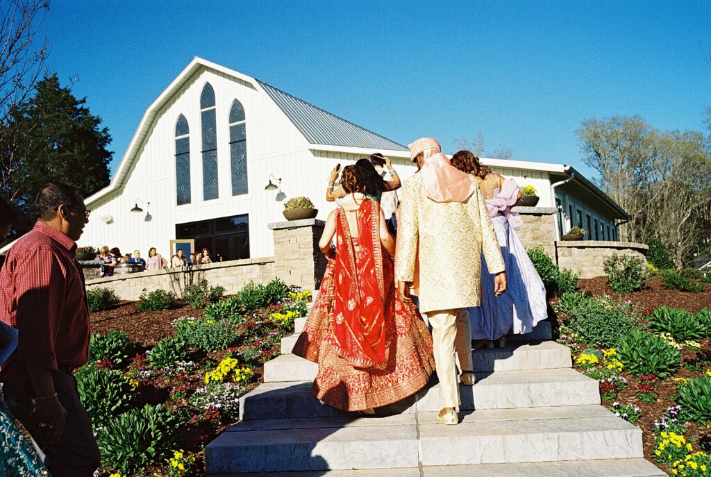 Bride and groom after their Indian wedding ceremony at The Kinsleeshop Farm, photographed by North Carolina Wedding Photographer, Casie Marie Photography