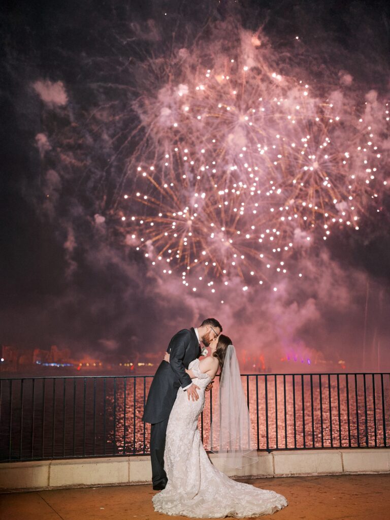 Private fireworks viewing at EPCOT’s UK Pavilion captured by Walt Disney World wedding photographer Casie Marie Photography