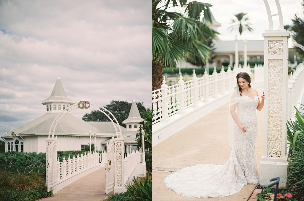 Romantic Bridal Portraits before the ceremony at Disney’s Wedding Pavilion captured by Disney wedding photographer Casie Marie Photography