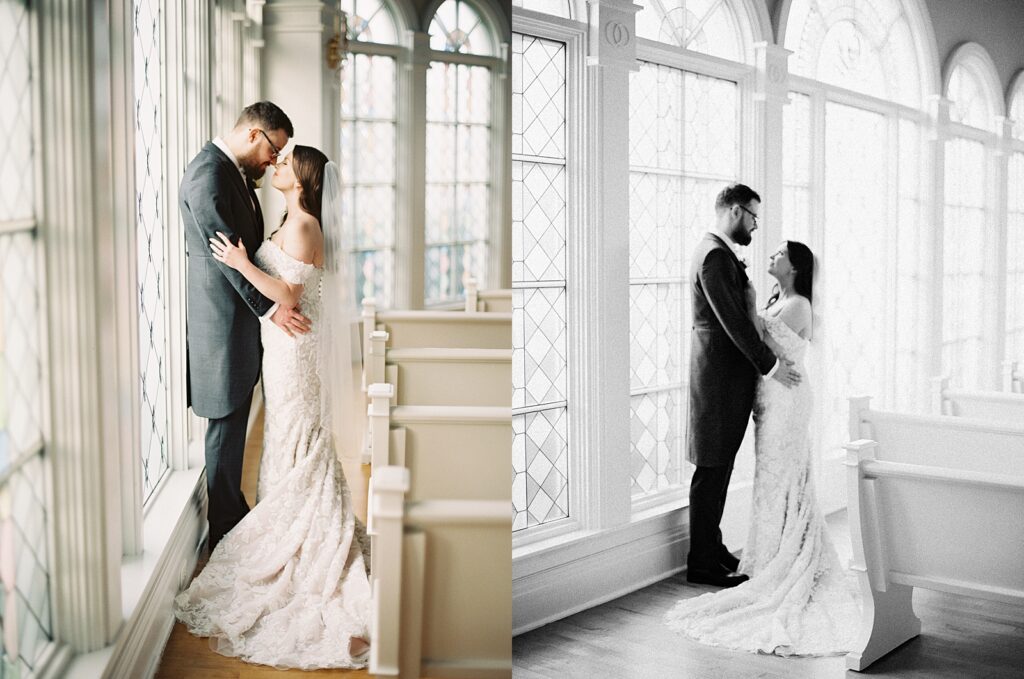 Bride and groom portraits inside at Disney's Wedding Pavilion captured by Walt Disney World wedding photographer Casie Marie Photography