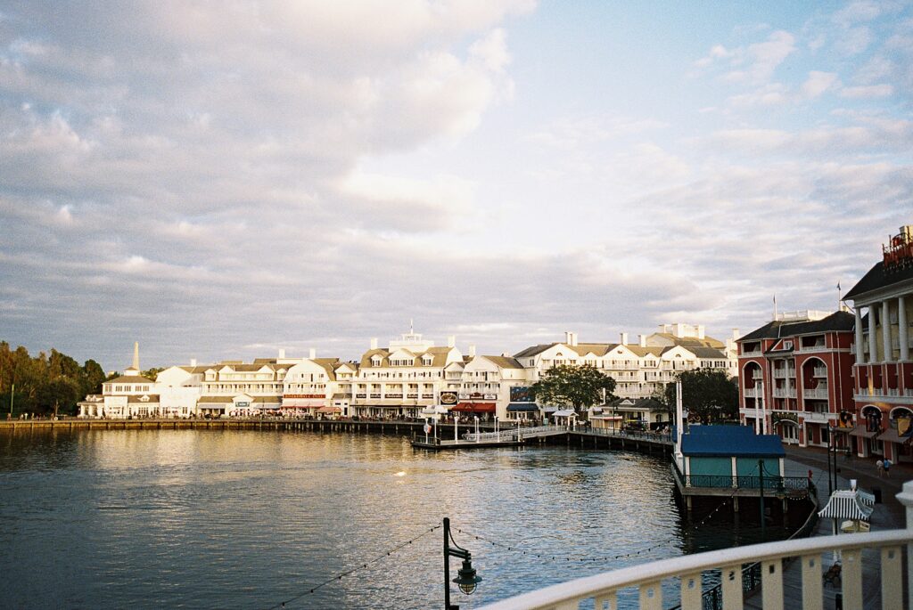 beautiful landscape photograph of Disneys boardwalk resort at sunset by Casie Marie Photography