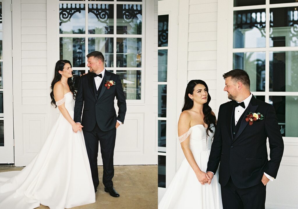 Bride and groom first look at Disney’s Grand Floridian captured by Walt Disney World wedding photographer Casie Marie Photography
