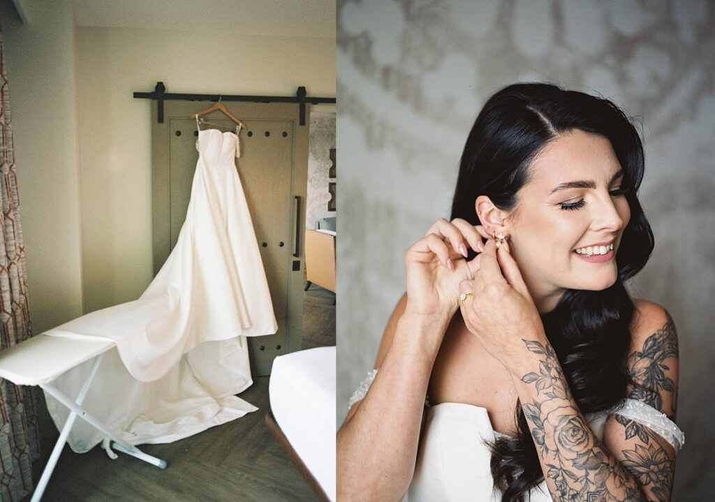 Bride getting ready in her room at the Riviera resort by Disney Wedding Photographer Casie Marie Photography at Walt Disney World