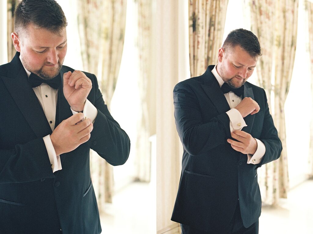 Groom getting ready at Disney’s Grand Floridian captured by Walt Disney World wedding photographer Casie Marie Photography