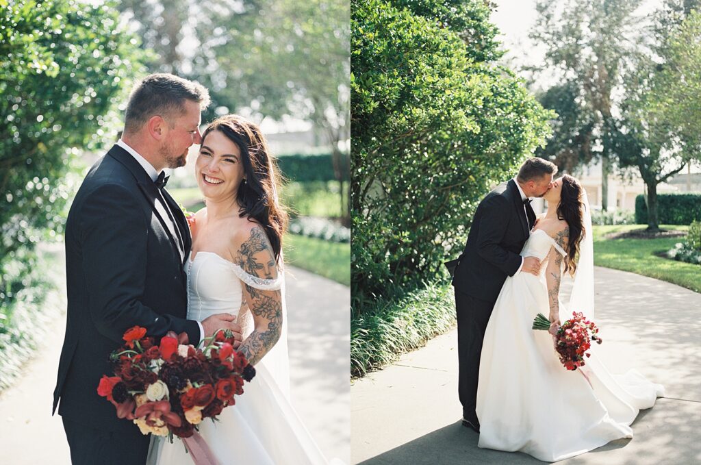 Bride and groom portraits on their way to cocktail hour at Disneys Grand Floridian, captured by Walt Disney World wedding photographer Casie Marie Photography