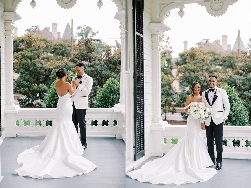 timeless black bride and groom portraits at Merrimon-Wynne house wedding photographed by Casie Marie Photography