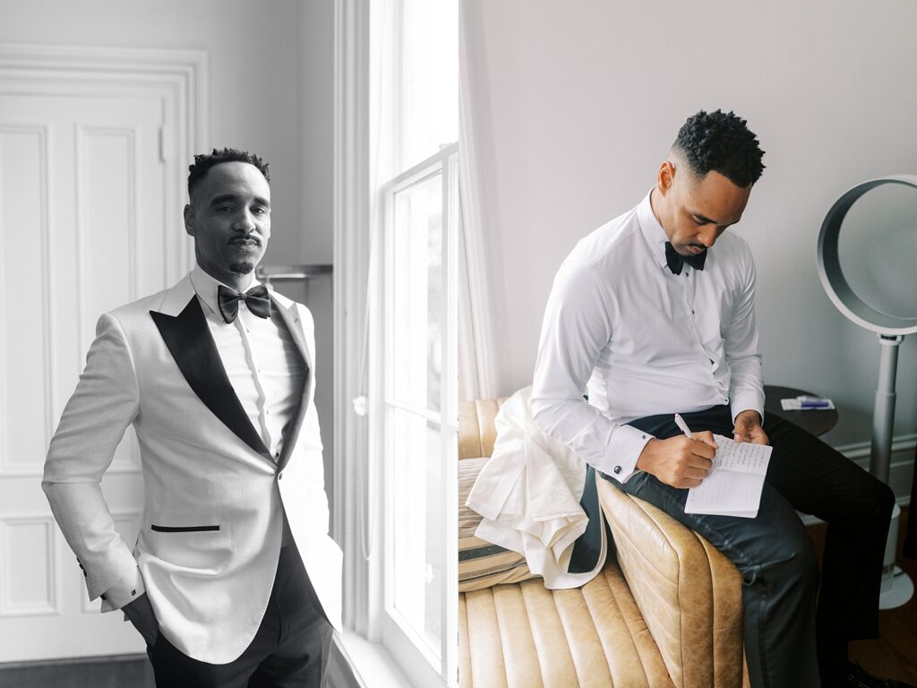 groom portraits getting ready at Merrimon-Wynne house wedding photographed by Casie Marie Photography